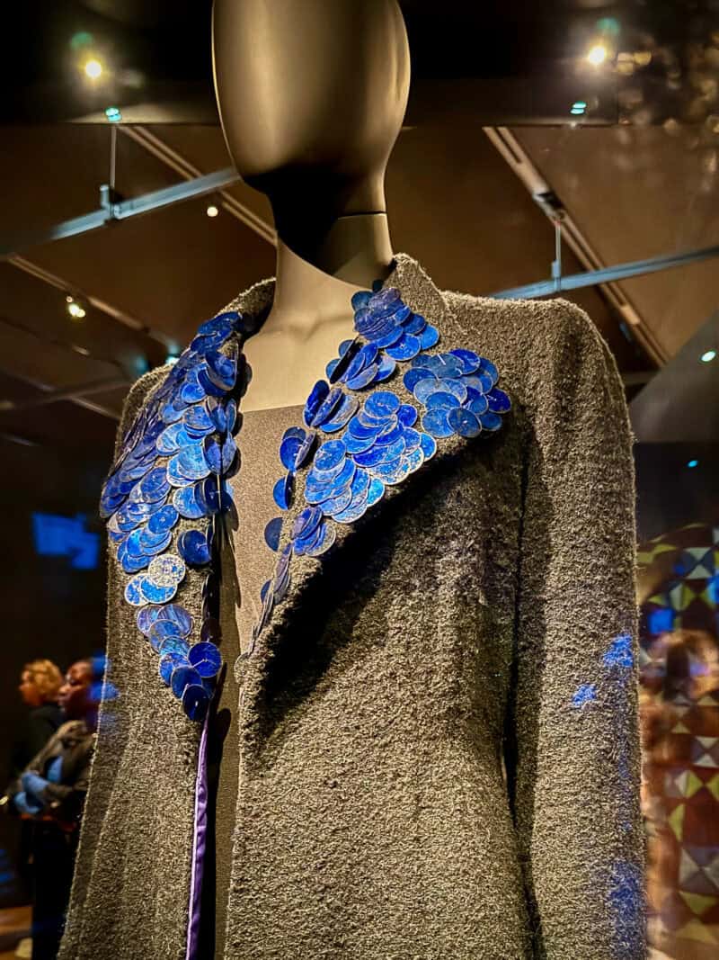 Blue enamel paillettes on a Schiaparelli coat.