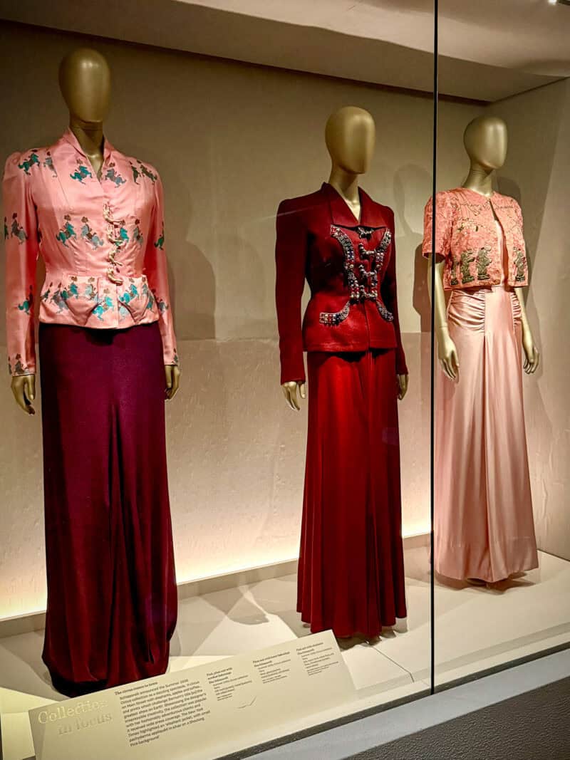 Three circus themed gowns from the Schiaparelli exhibition at V&A in London.