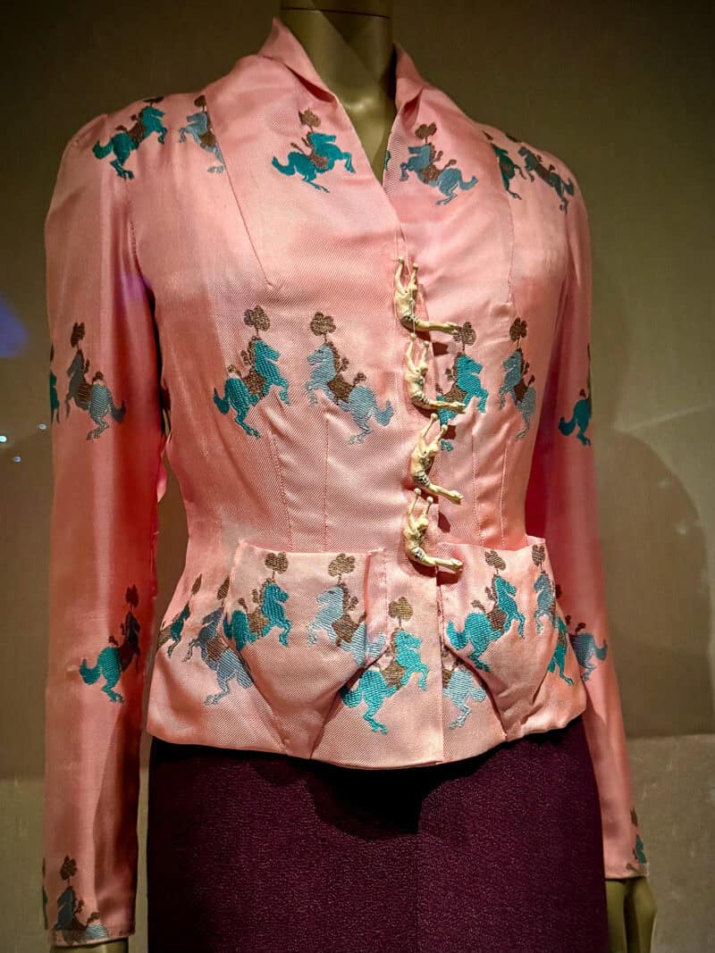 Schiaparelli pink "Circus" top with acrobat buttons from exhibition at V&A London.