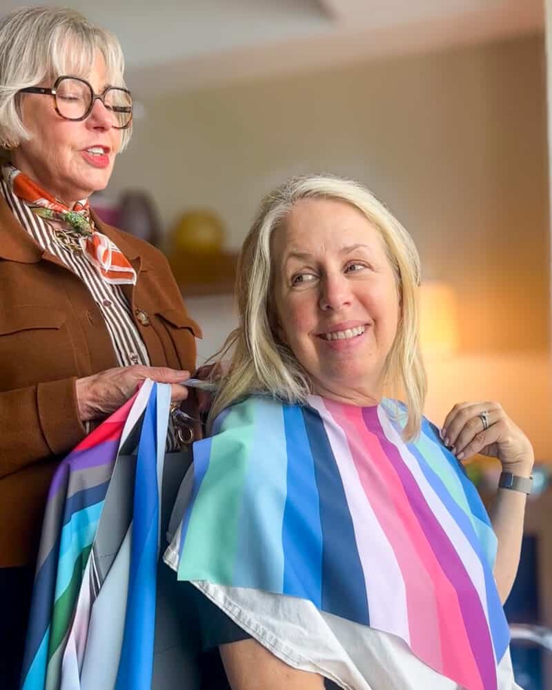 Susan Blakey drapes Kim Wheeler in summer palette colors.