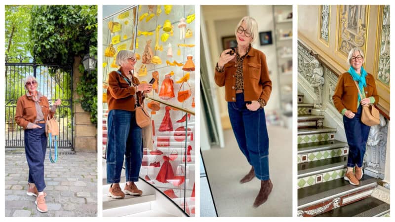 Travel outfits in London and Paris featuring Sezane Betty cardigan in brown.