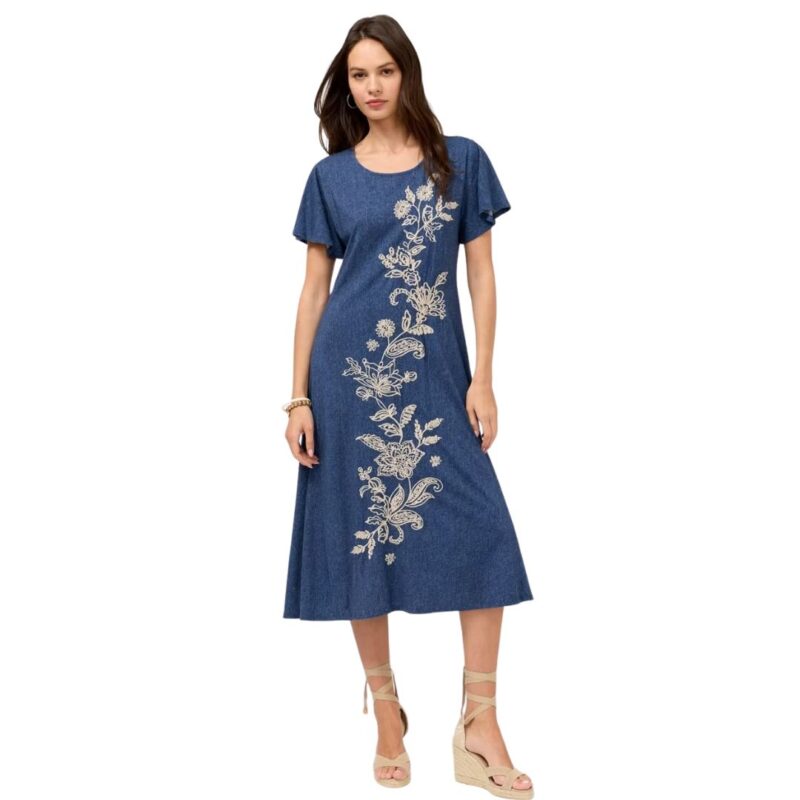 Johnny Was knit flutter sleeve dress blue