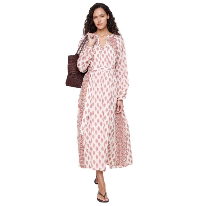 Banana Republic caftan block print dress cream red.