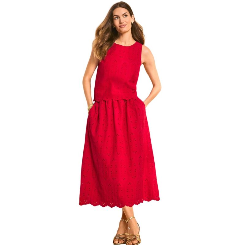 Red eyelet sleeveless shell and scallop hem skirt from Talbots