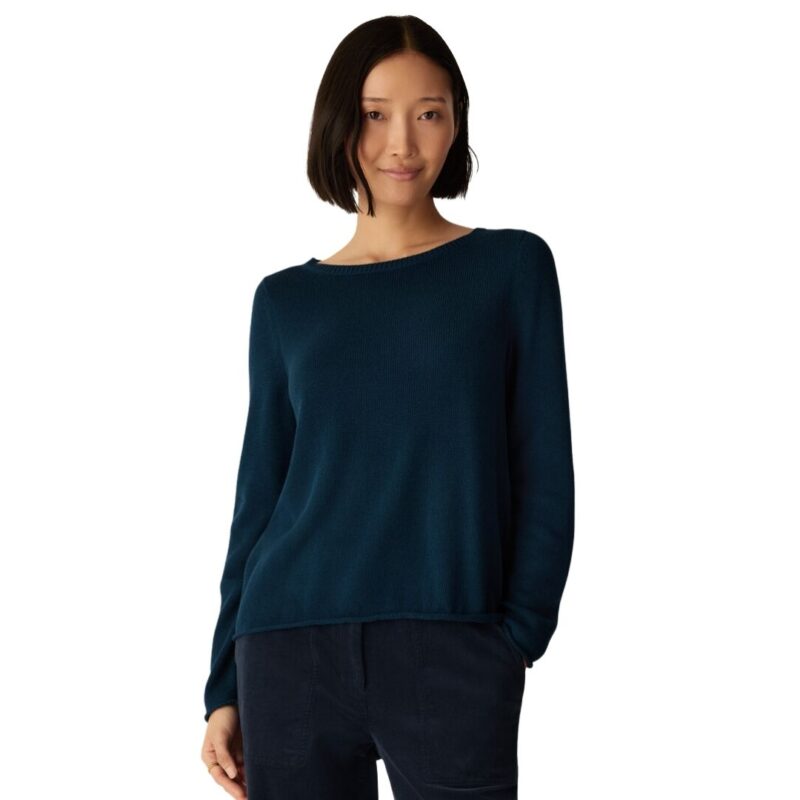 Eileen Fisher bateau neck cotton sweater in Peruvian cotton, Sailor Blue