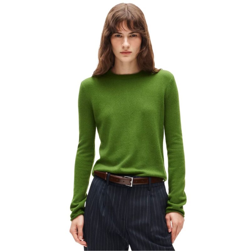 J.Crew rolled edge cashmere crewneck sweater, bright green.
