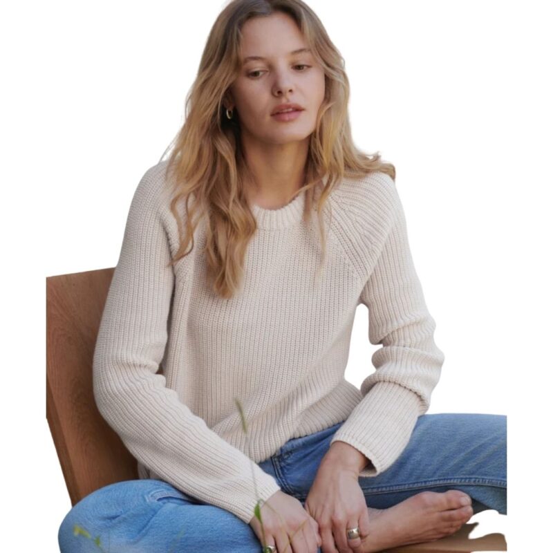 Jenni Kayne cotton fisherman sweater in Ivory.