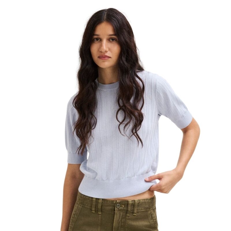 Madewell pointelle sweater tee in powder blue.
