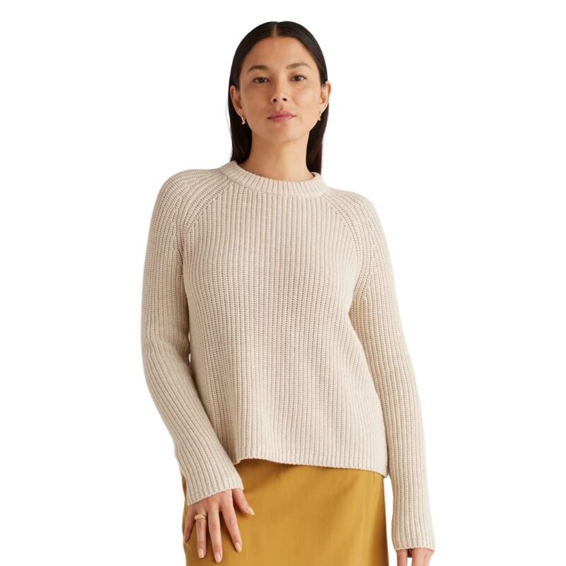 Quince cotton fisherman sweater in Oatmeal.