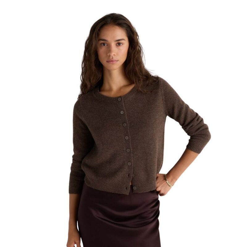 Quince Mongolian cashmere cropped cardigan, brown.