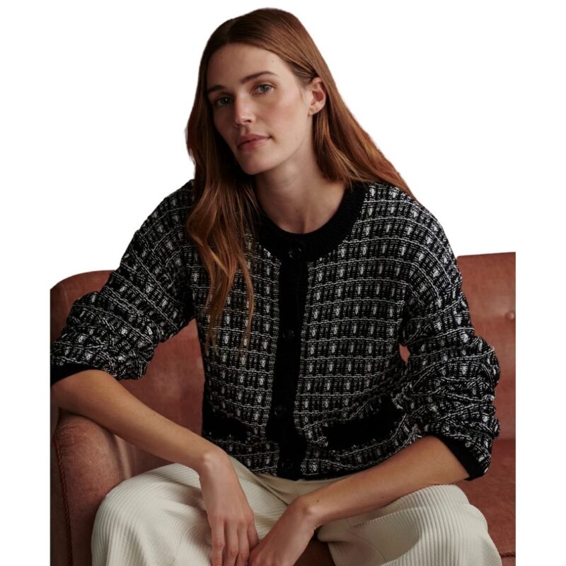 Varley black and white tweed cotton cardigan
