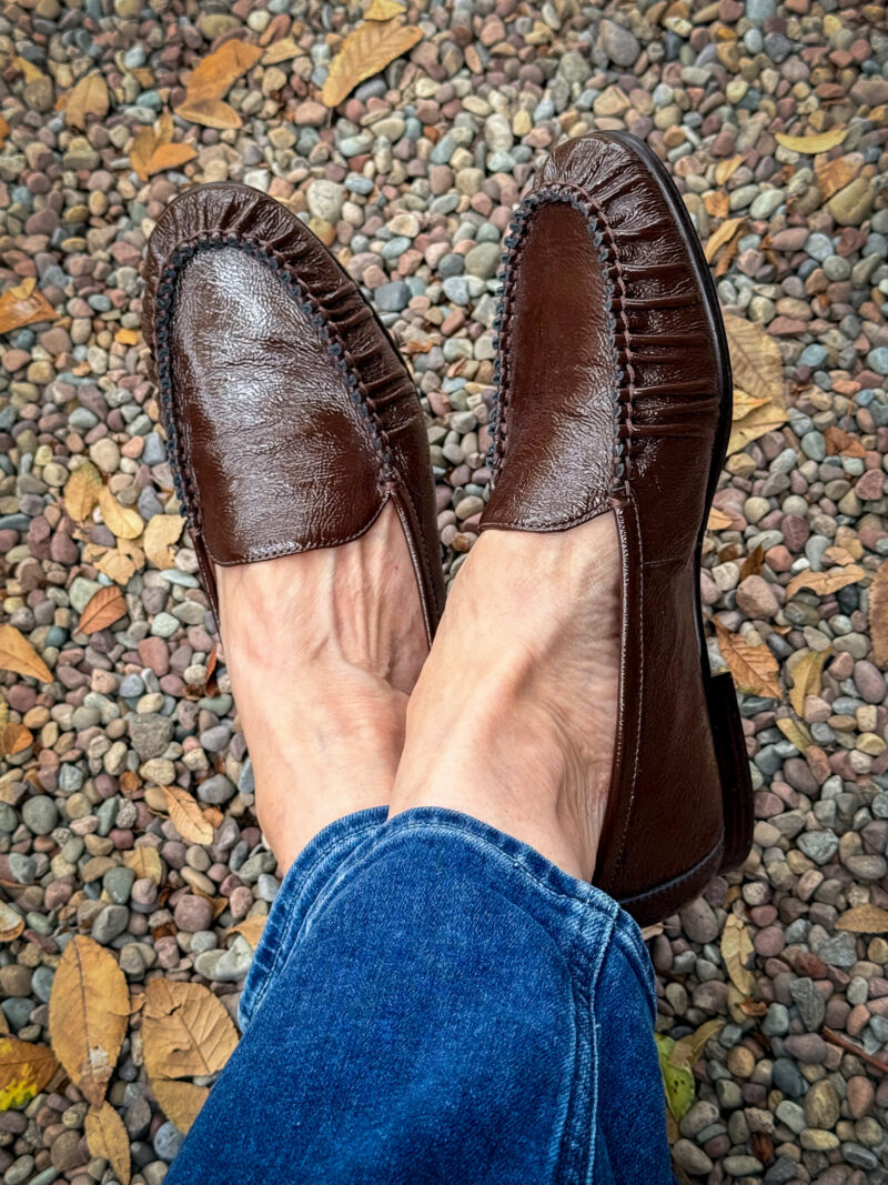 Veronica Beard Prilla crinkled patent loafers in Espresso.